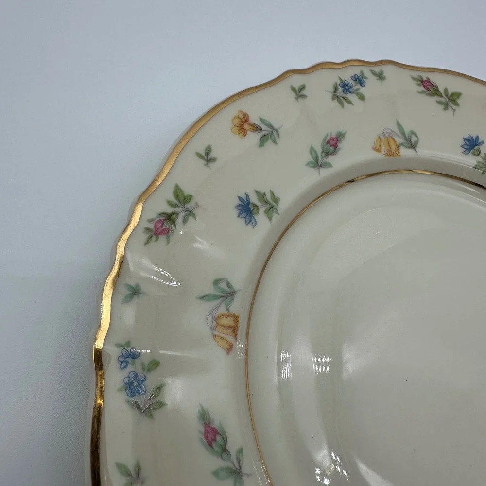 4 Syracuse China Suzanne Federal Shape Bread Plates Floral Gold 6.25